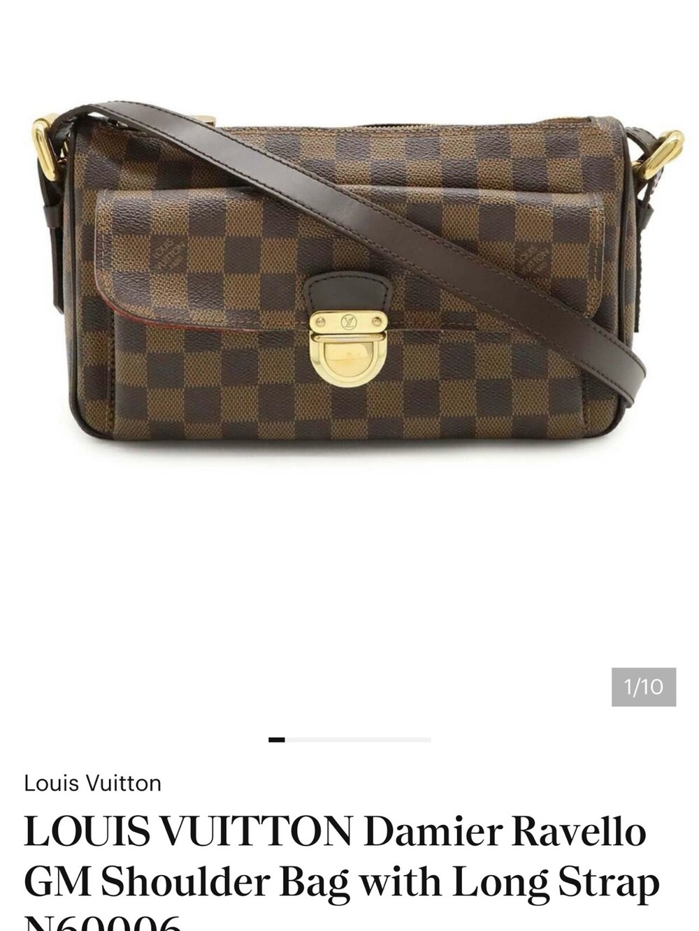 Louis Vuitton Brown Damier Canvas Shoulder Bag with Gold Hardware